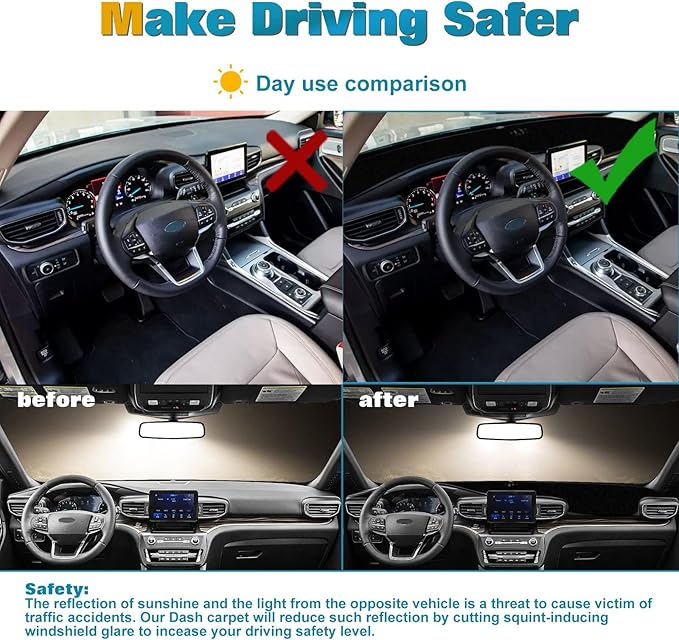x xotic tech Center Console Dashboard Mat Pre-Cut Non-Slip Sunshield Sun Glare Protector Dash Carpet Pad Black Cover Compatible with Ford Explorer 2020 2021 2022 2023 2024 2025 2026