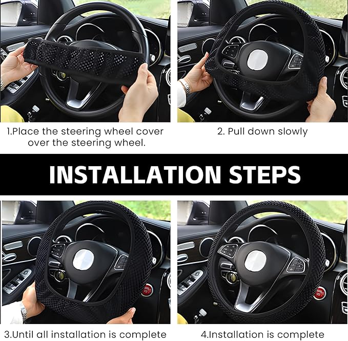Elastic Stretch Car Steering Wheel Cover, Comfortable Steering Wheel Cover Universal for 14.5-15 Inch, Warm in Winter & Cool in Summer, Anti-Slip Breathable Ice Silk (Gray)