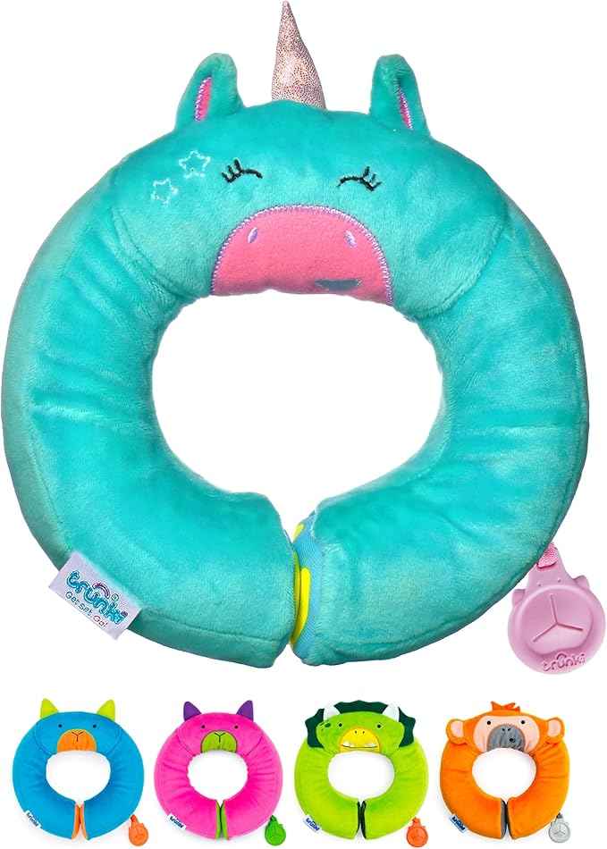 Trunki Kid's Travel Neck Pillow and Chin Rest | Support Sleepy Heads in The Car Seat, Plane, Bike or Pram | Yondi Small UNA Unicorn (Turquoise)