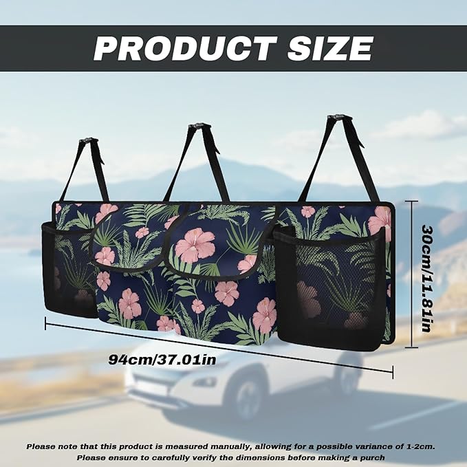 Trunk Organizer for SUV, Sedan, Van, Car Organizers and Storage with Lid (37.01"*11.8"), Oxford Cloth Car Organizers Storage Bag for SUV/MPV/Truck, Hawaii Floral Leaves