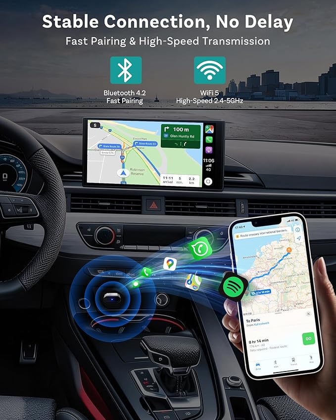 OTTOCAST Mini Nova Wireless CarPlay Adapter Convert Wired to Wireless CarPlay Fast Auto Connect, Plug & Play 2 in 1 Mini Dongle for Factory Wired CarPlay/Android Auto Cars