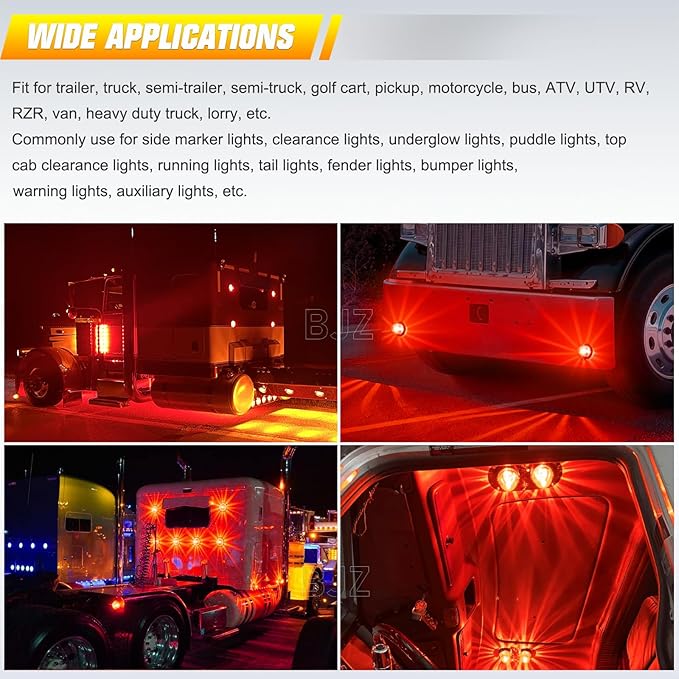 BJZ 2Pcs Red Watermelon LED Strobe+Constant Marker Lights Dual Function Watermelon-shaped Side Marker Clearance Tail Top Cap Roof Lights for Trailer Truck Semi-trailer Heavy-duty Truck Bus Van