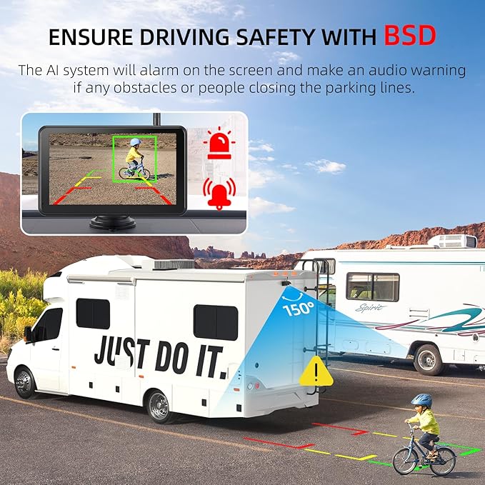eRapta Dual Magnetic Solar Wireless Backup Cameras: HD1080P 7” Touchscreen Portable with DVR, BSD, 1-Min Install-Free IR Night Vision Hitch Backup Camera for Trailer/Truck/Small RV/Camper/Tractor