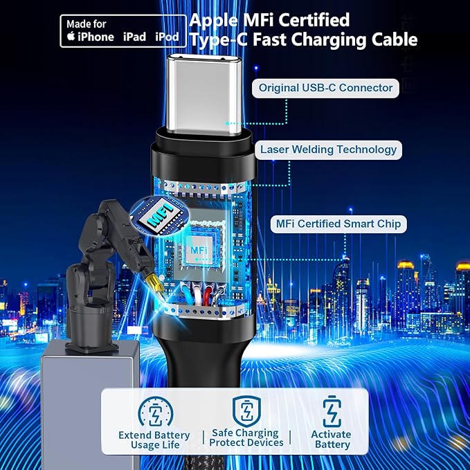 [Apple MFi Certified] iPhone 17 Car Charger Fast Charging, KYOHAYA 3-Port 67W PD/QC Car Power Adapter USB-C Charger Cigarette Lighter + Type-C Braided Cord for iPhone 17/17 Pro/16 Pro/15/Galaxy/Pixel