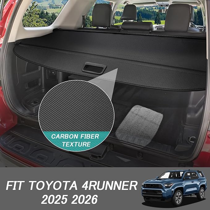 Cargo Cover for Toyota 4Runner 2025 2026 Accessories Retractable Trunk Cover Security Shielding Shade Cargo Luggage Cover Trunk Privacy Protection (Carbon Fiber Texture)