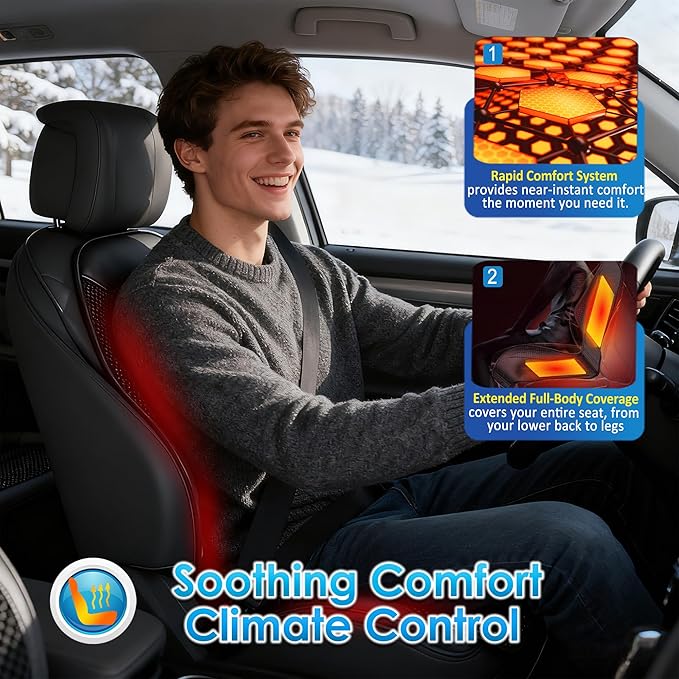3-in-1 Smart Climate Control Car Seat Cushion Comfortable Massage Cooling Seat Cover for Car Front Seat, 16 Fans Ventilated Cooling Seat Cushion for Car Fit All Season 1 Pack Seat Cooler (Black-1)