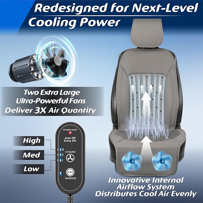 Paffenery 2026 Upgraded Cooling Car Seat Cover Front Seat, 12V-24V Ventilated Cooling Car Seat Cushion, Cooled Seat Cover for Car SUV Truck Universal Fit, Stone Grey