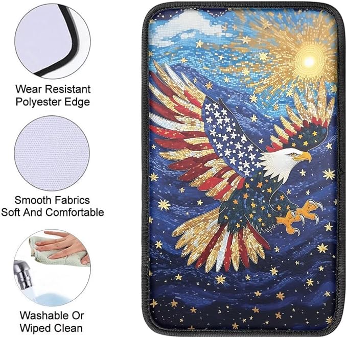 Dreaweet 250th Anniversary Center Console Cover Patriotic Eagle Middle Console Covers for SUV Truck Universal Fit Arm Rest for Car Armrest Storage Box Mat