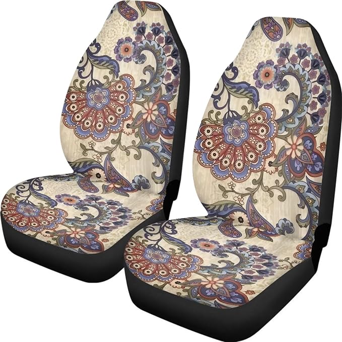Car Seat Covers Set Front Seats Only 2 Pack Universal Fit Most Truck SUV Vans Auto Accessories Interior Cushion Protector(Floral 2)
