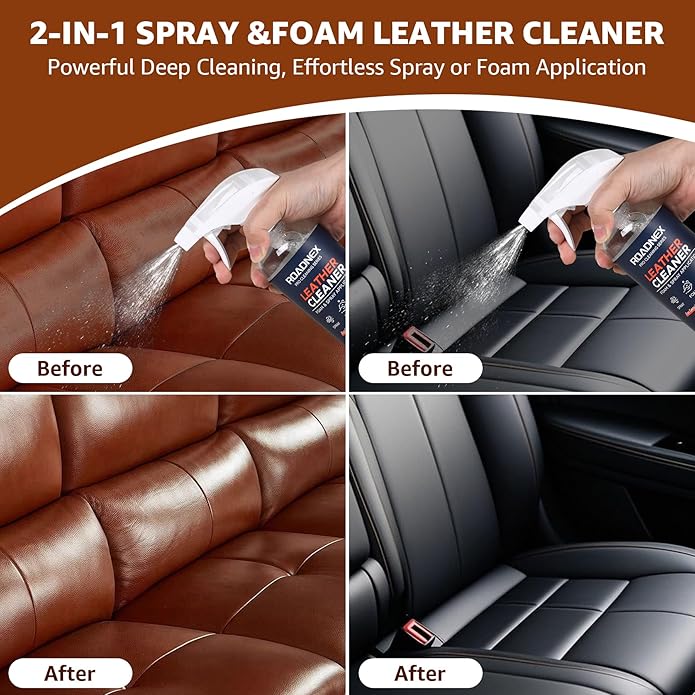 Leather Cleaner and Conditioner Kit | Leather Cleaner for Car Seats,Sofas,Furniture,Shoes,Boots,Bags | pH-Balanced,Restores,Protects | 2 x 16 oz Bottles