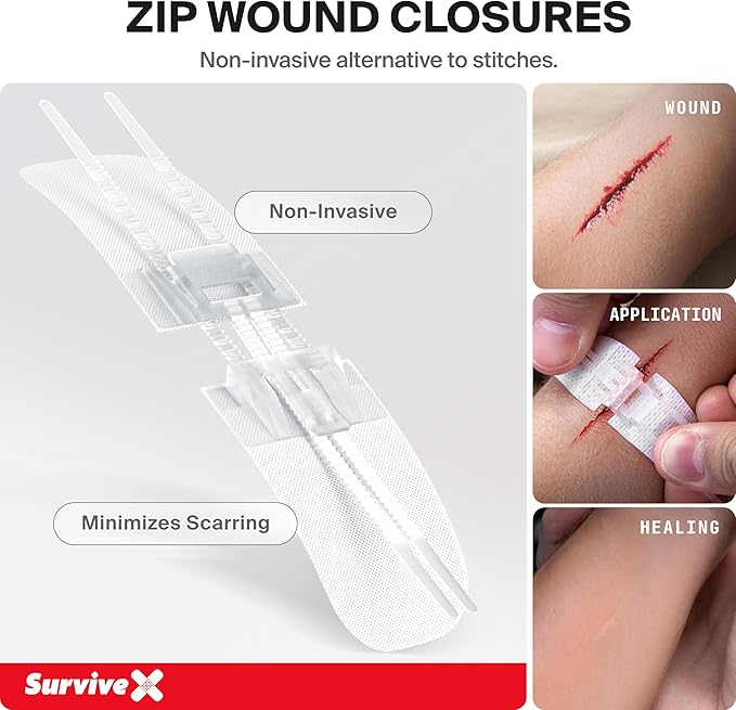 SurviveX Large First Aid Kit for Car, Travel & Home - Emergency Kit for Hiking, Camping, Backpacking and Outdoors - Includes Zip Stitch Wound Closure Strips (Pack of 2)