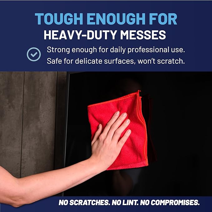 MW Pro Microfiber Cleaning Cloth | Red (12 Pack) | Size 16" x 16" | All Purpose Microfiber Towels - Clean, Dust, Polish, Scrub, Absorbent