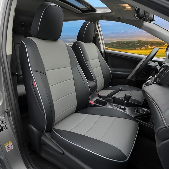 Lolcar Rav4 Seat Covers Custom Fit for Toyota Rav4 XLE,Platinum,Limited 2013-2018 & SE 2016-2018, Leather Truck Seat Cover Full Set for SUV,Faux Leather(Black/Gray)