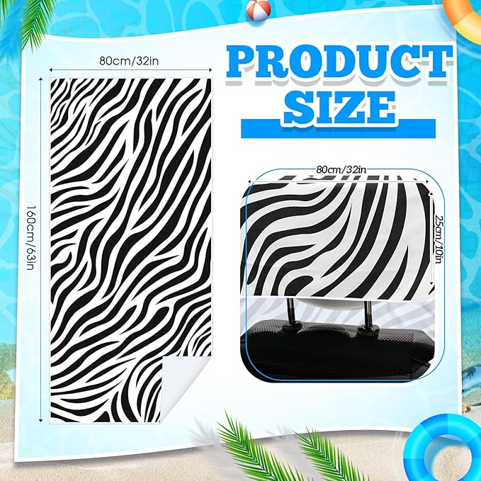 2 Pack Car Seat Towel Covers with Storage Bag 63 x 32 Inch Athletic Running Towel Seat Sweat Washable Non Slip Cover Gift for Car Outdoor Sport Activities (Zebra)