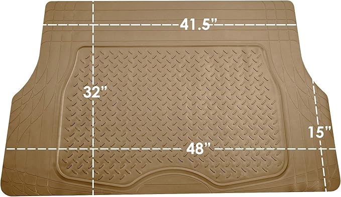 FH Group 3 Row Climaproof™ Trimmable Non-Slip Vinyl Floor Mats with Cargo Liner- Universal Fit for Cars Trucks and SUVs (Beige) F11306-F16401