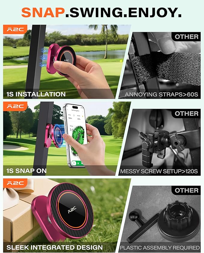 A2C Alloy Magnetic Golf Cart Phone Holder for MagSafe iPhone, Unique Golf Gifts for Women Golfers Mon Mother, Golf Gift for Her Wife Golf Lovers, Golf Course Accessories Essentials Gadgets (Burgundy)