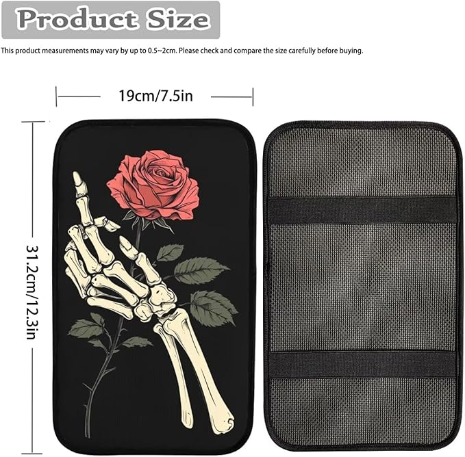 Dreaweet Skull Rose Car Accessories Armrest Cover for Car Universal Center Console Cover Replacement Soft Comfortable Arm Rest Cover Pad for Truck SUV Car Console Covers