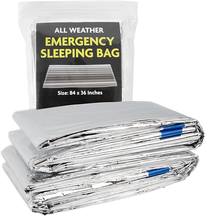 Mylar Emergency Thermal Blanket Sleeping Bag for Survival (2 Pack), Thick Reusable Mylar Space Blankets Bulk 84"L x 36"W Emergency Foil Blankets for Camping, Warmth, Runners, Spa, First Responders