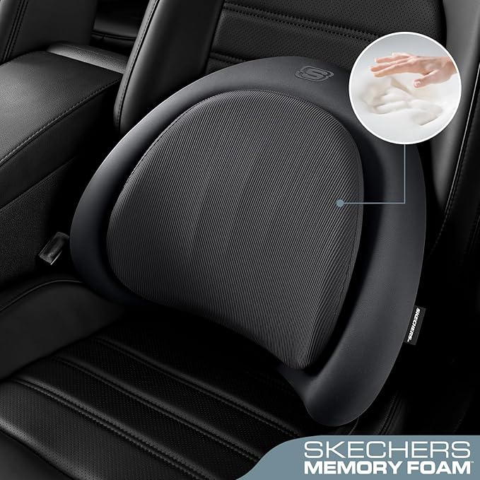 Skechers Lumbar Pillow Premium Memory Foam,Double-Layer-Office Chair Cushion for Tailbone Pain Relief,Butt Pillow for Office Chair,Car seat Cushion,Long Sitting Office Workers,and Car Drivers,Black
