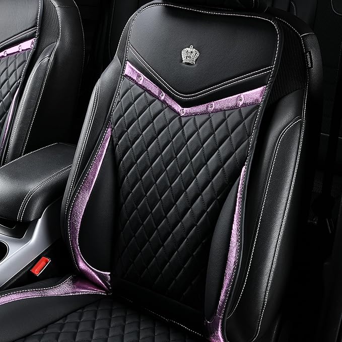 Flying Banner car seat Covers seat Cushions Luxe Fit Faux Leather Easy Installation Vehicles Non Slip Premium (Black Pink, 2 x Front Seat Cover)