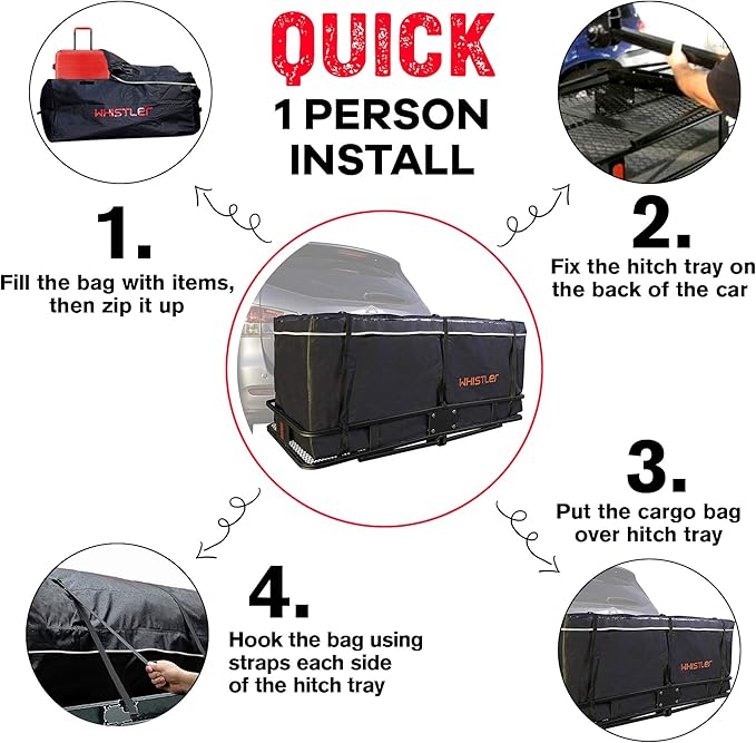 Hitch bag - 100% Waterproof Large Hitch Tray Cargo carrier bag 59" x 24" x 24" (20 Cu Ft) + Storage Bag