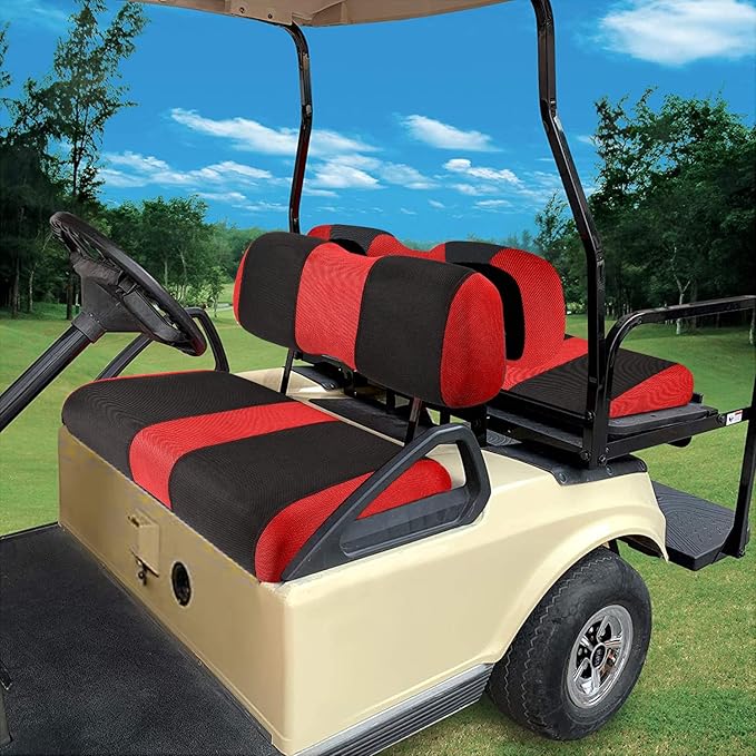 Golf Cart seat Covers for Club Car DS, Golf cart Washable Seat Cover Front with Back, Breathable Air Polyester Mesh Cloth, Cool in Summer and Warm in Winter