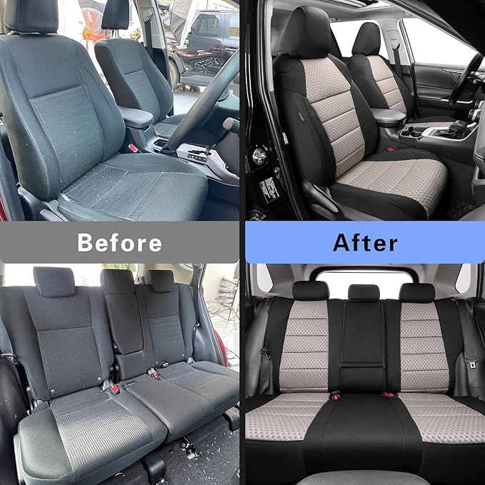 coverdream Rav4 Seat Covers Custom Fit for 2013-2018 Toyota Rav4 LE,Full Coverage Polyester Car Seat Protector(Full Set,Black & Beige)