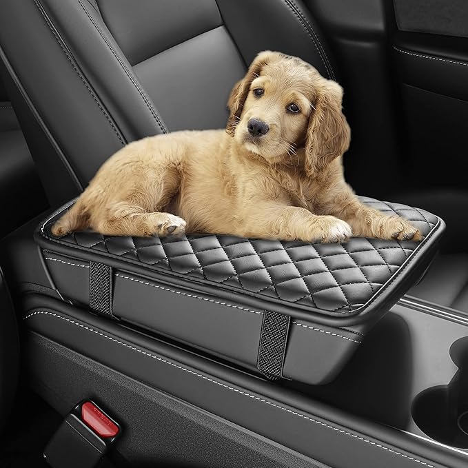 Car Armrest Covers, Vehicle Center Console Cover, Middle Storage Organizer Pad, Dog & Cat Paws Protetor, Nappa Leather, Waterproof, Anti-slip, Auto Interior Accessories, Black, Large Size