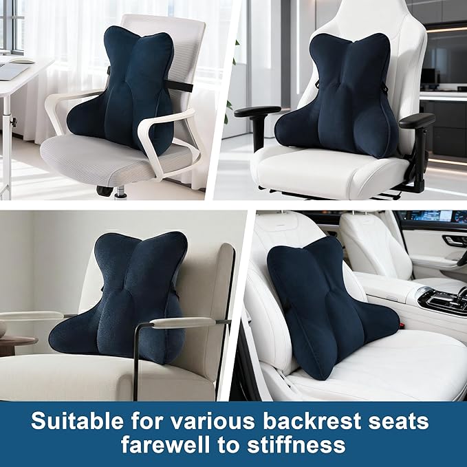 Lumbar Support Pillow(Pat. Pend) – Multi-Functional Ergonomic Back Cushion for Office Chair, Car Seat & Sofa, Reading Pillow with Firm Multi-Zone Support to Relieve Lower Back Pain,Teal Blue
