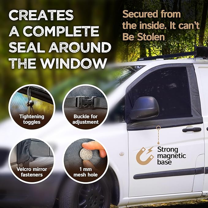 Living in a Bubble Magnetic Bug Screen for Front Doors (Pair), Compatible with RAM Promaster. Vanlife Accessories & Van Life Essentials