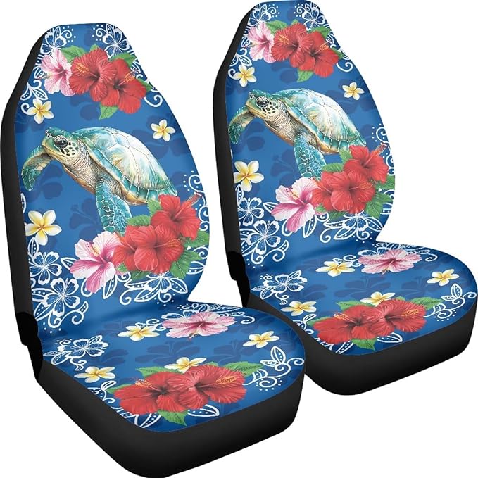 BIGCARJOB Floral Turtle Car Seat Cover Full Set Universal Car Interior Accessories Set Car Front Seat Covers Auto Interior Seat Protector Saddle Blanket for Women Gifts