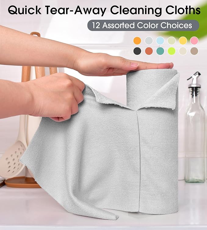 KitchLife Microfiber Cleaning Cloth Roll - Tear-Away Reusable Microfiber Paper Towels, Lint-Free, Washable, 20 Sheets for Kitchen, Car, Dishes, and Sensitive Surfaces (Light Gray)