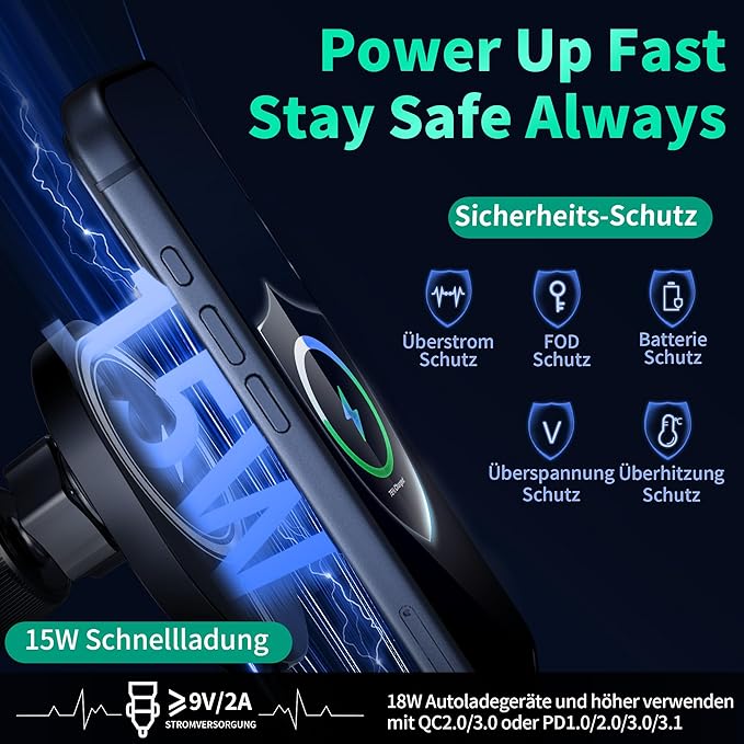 for MagSafe Car Mount Charger [15W Fast Charging] Phone Holder Wireless Car Charger Wireless Phone Holder for iPhone 17 16 Pro Max 15 Plus 14 13 12 & Samsung Galaxy S25 S25+ Ultra S24 S24+ Ultra