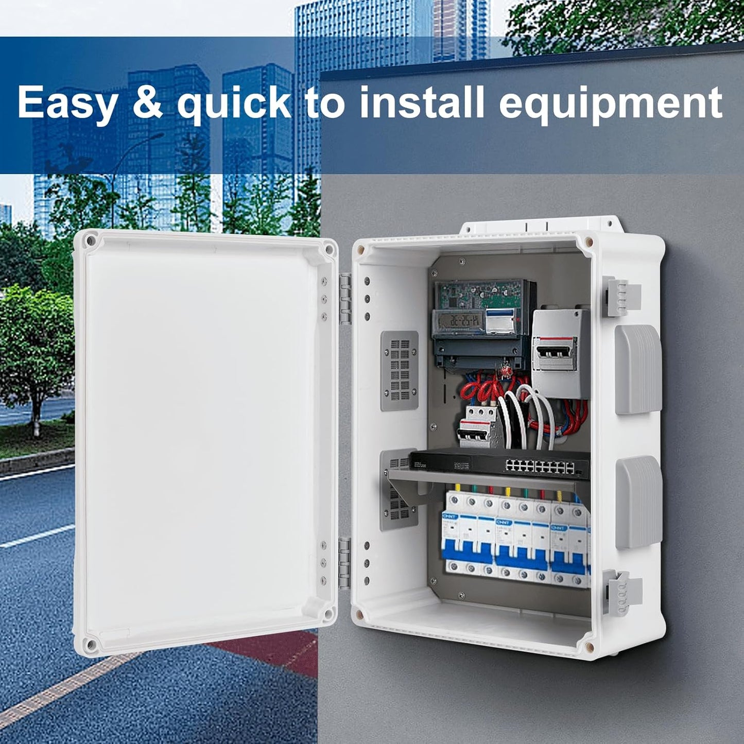 Outdoor Electrical Junction Box, ABS Water Resistant Enclosure with Internal Mounting Panel & Hinged Cover (15" H x 11" L x 6" W)