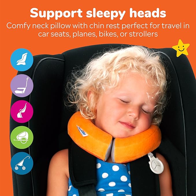 Trunki Kid's Travel Neck Pillow and Chin Rest | Support Sleepy Heads in The Car Seat, Plane, Bike or Pram | Yondi Small Mylo Monkey (Orange)