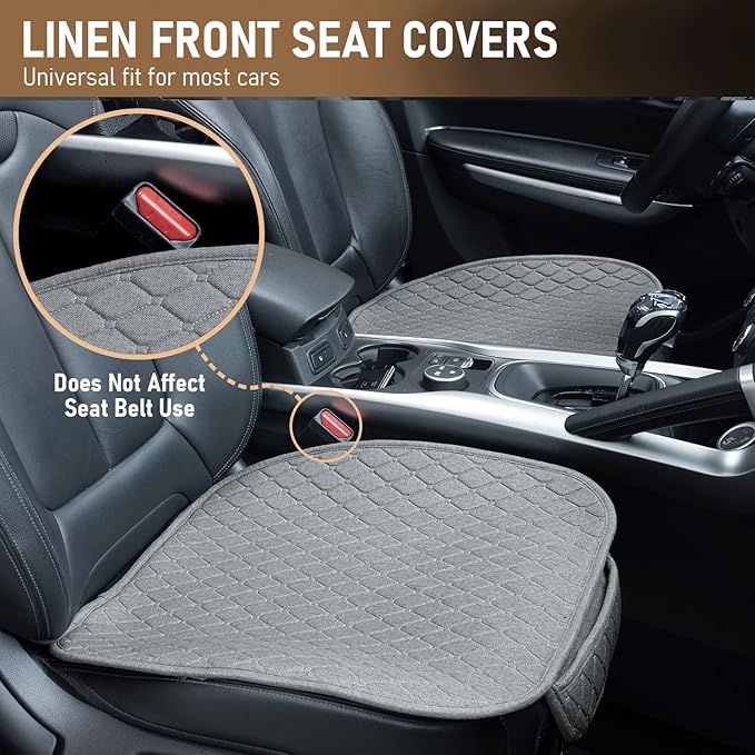 Linen Car Seat Covers for Cars - Non-Slip and Soft, 2 PCS Bottom Seat Cover Protectors with Storage Pocket, Linen Front Seat Covers Used for SUVs, Cars, Sedans (Light Grey)