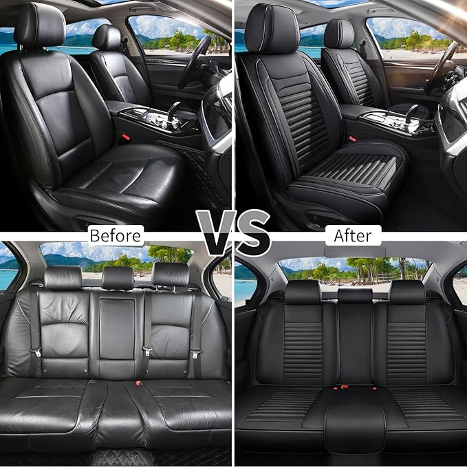 Car Seat Covers Full Set Fit for Toyota Prius 2001-2026, Premium Faux Leather Car Seat Protector,Breathable Anti-Slip Full Wrapping Edge Seat Covers(Black,Full Set)