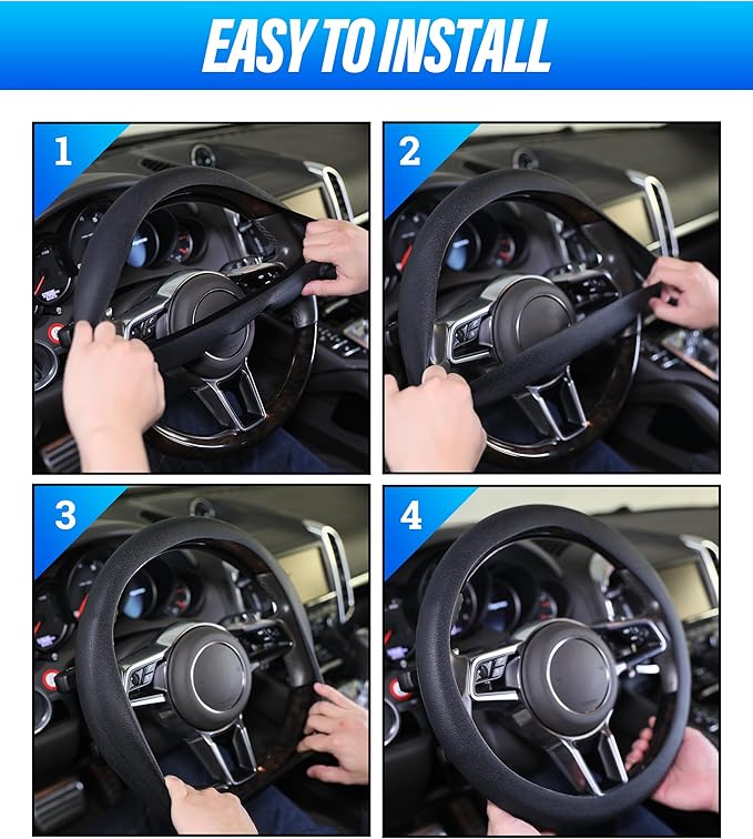 Esewalas Silicone Steering Wheel Cover, Soft Odorless Silicone Leather Texture Steering Cover, Universal 13-15 Inch Car Steering Wheel Protector (Blue)