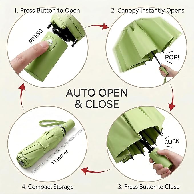 BAODINI Small UV Protection Travel Umbrella Compact for Rain and Sun UPF 50+ Windproof Portable 42 inch Umbrella for Women and Men