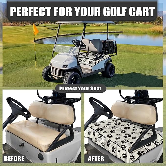 Biyejit Golf Cart Seat Covers with 4 Pockets Golf Cart Seat Towel Blanket Fits 2-Seat Golf Carts, Golf Cart Accessories