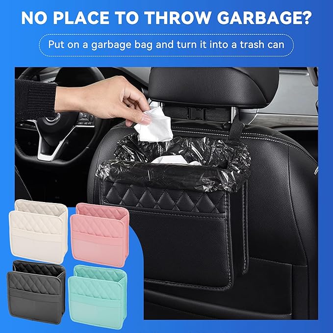 Car Back Seat Organizer, Waterproof PU Leather Car Seat Back Hanging Bag, Multifunctional Car Storage Bag Vehicles Interior Accessories for Adults, Universal for Most Cars (Black)