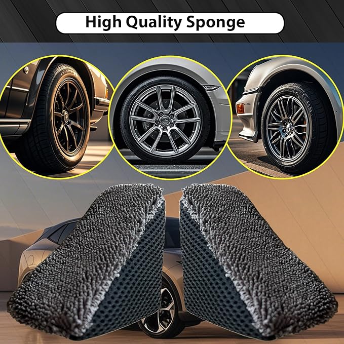 2 Pcs Triangle Tire Shine Applicator, Reusable Tire Dressing Applicator Pads, Tire Gel Sponge Contoured for Car Detailing Cleaning