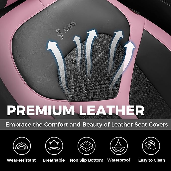 FLORICH Car Seat Covers Front Seat, Universal Seat Cover 2 Seats, Automotive Seat Covers with Mesh Leather, Waterproof Car Seat Protector, Breathable Car Seat Cushion for Most Car SUV Truck Pink
