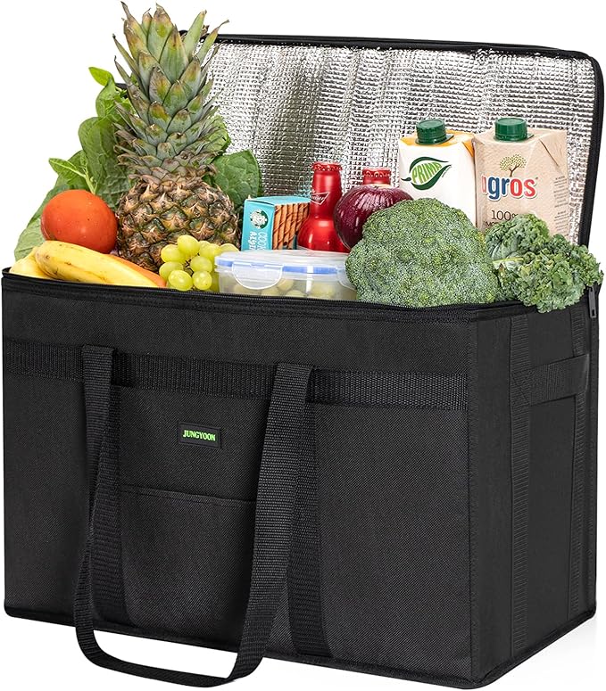 JUNGYOON Heavy-Duty Insulated Grocery Bags & Insulated Bag – Collapsible Cooler Bag with Zippered Top