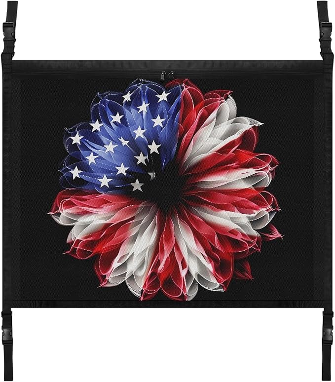NDISTIN Sunflower Car Ceiling Cargo Net Pocket with Zipper American Flag Car Roof Storage Bag with Adjustable Buckle Easy Install Car Ceiling Storage Net for Truck SUV Van