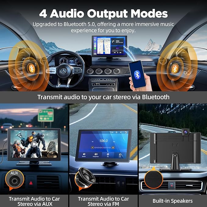 Volam 9" Wireless Carplay Screen for Car with 2.5K + 1080P Dash cam and Backup Camera Support Apple Carplay and Android Auto Car Play with Voice Assistant Bluetooth GPS Navigation AUX