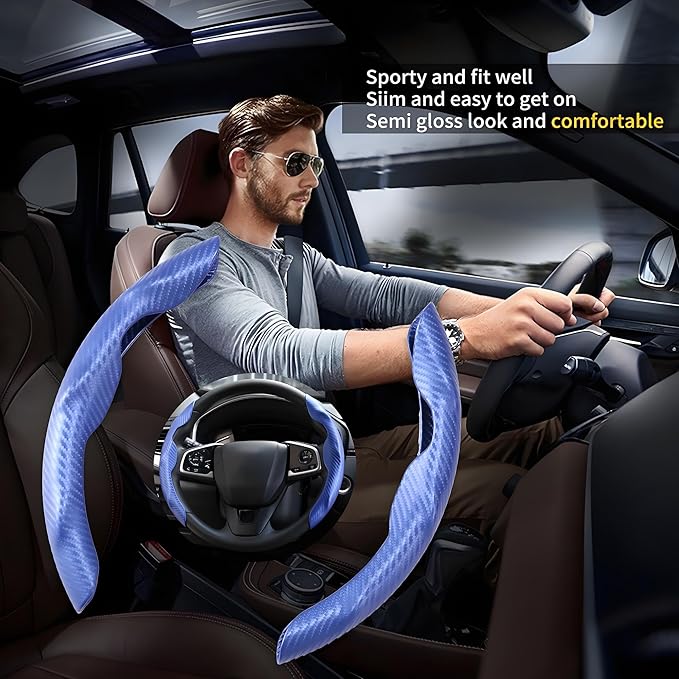 2 Pc Car Carbon Fiber Steering Wheel Cover, Anti-Skid & Scratch-Proof Ultra Thin Steering Wheel Cover Protector Men/Women,100% Universal Fit Steering Wheel,Car Accessories Gifts