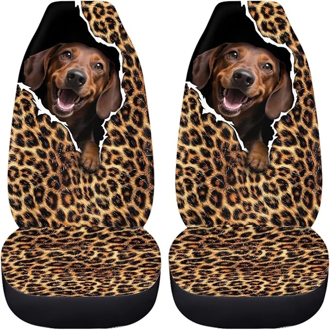 BIGCARJOB Leopard Print Car Seat Cover Full Set Universal Car Interior Accessories Set Car Front Seat Covers Auto Interior Seat Protector Saddle Blanket for Women