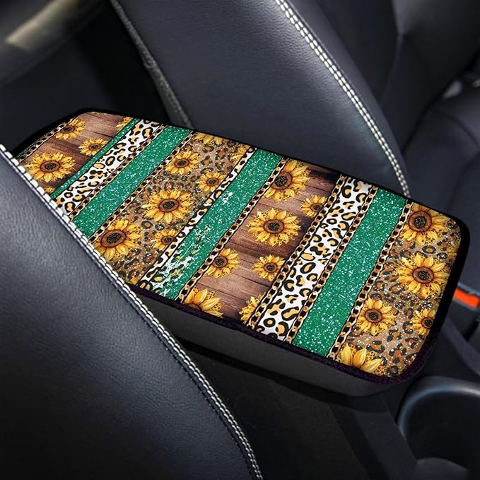 Leopard Car Center Console Cover Flower Printed Armrest Cover Pad Protector Decoration Soft Auto Center Console Pad Automotive Interior Accessories for Vehicle SUV Truck
