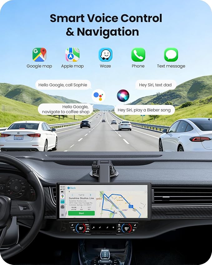 9.26" Portable CarPlay Screen for Apple Carplay & Android Auto with 4K Dash Cam & HD Backup Camera, Wireless Car Play with Strongest Bluetooth 5.2, OTA Updates, Voice Control, GPS Navigation
